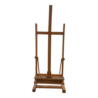 a wooden easer with a wooden stand on a white background