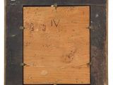 an old wooden picture frame with a clock on it ' s side