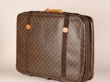 louis vuitton monogram canvas suitcase with brown leather trim