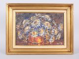 a picture of a painting of a vase with flowers in it