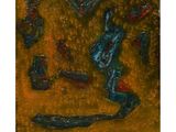an image of a painting of a cat and a fish on a yellow background
