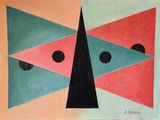 abstract painting of a triangle and a triangle with a black triangle