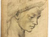 a drawing of a woman ' s head wearing a hat