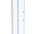 a close up of a glass shower door on a white background