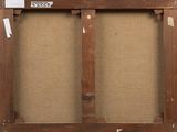 an old wooden easel with a piece of paper taped to it