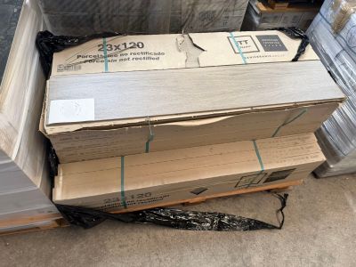 a stack of boxes sitting on top of a pallet in a warehouse