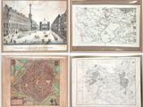 quatre anciennes cartes de Paris, représentant notamment les rues et les ruelles de la ville