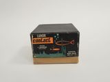 a close up of a box with a fish on it