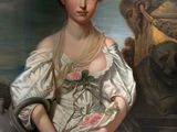 portrait of a woman in a white dress with a flower in her hair