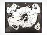 black and white photograph of a painting of a spider on a piece of paper