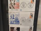 a refrigerator with stamps on the front of it