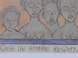a drawing of a group of people in a picture frame