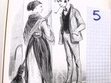 un dessin représentant un homme et une femme en train de discuter