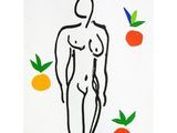 une image représentant un dessin d'une femme nue entourée de fruits