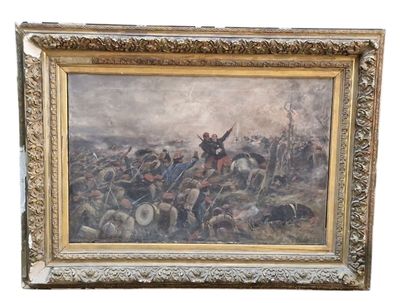 tableau représentant une scène militaire, dans un cadre doré