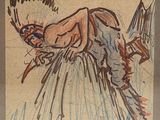 drawing of a woman in a dress with a bird on her shoulder