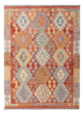 Kilim Afghan en laine couleur couleur rouge orange beige 194…