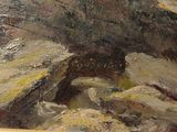 a picture of a painting of a mountain scene