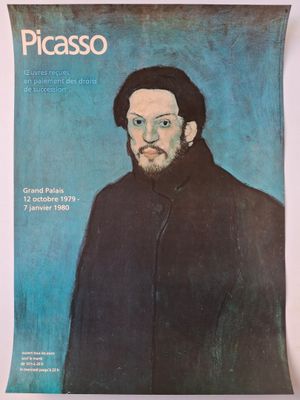 un tableau représentant un homme barbu sur fond bleu