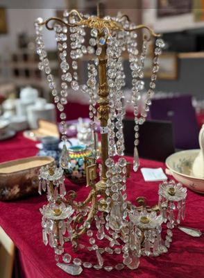 Lustre à la grecque NIII à pampilles et bronze doré - 5 lumi…