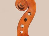 a close up of the back of a violin with a fiddle in the foreground