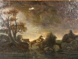 an image of a painting of a herd of sheep in a landscape