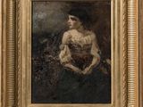 a painting of a woman holding a basket in her hands