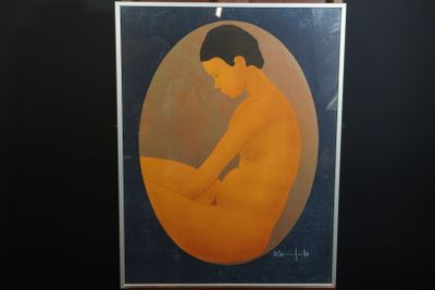 a picture of a painting of a man sitting on the floor