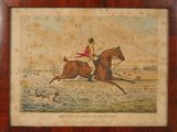 tableau représentant un homme à cheval, avec un chien qui court derrière lui