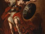 une image représentant un tableau d'un homme en armure tenant un bouclier