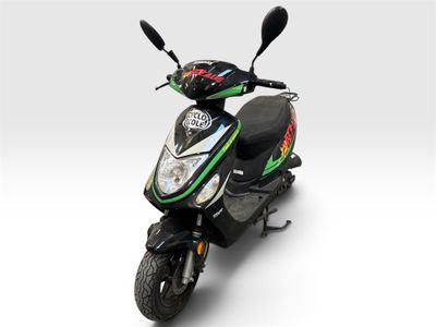 un scooter noir et vert sur lequel est posé un casque