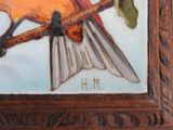 a painting of a bird sitting on a tree branch