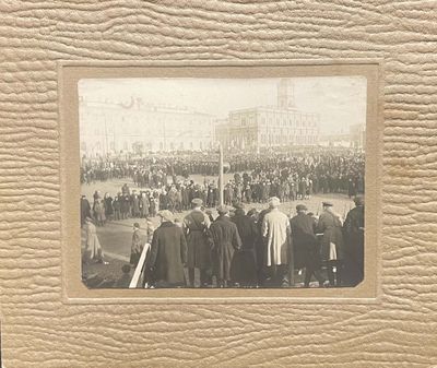 a black and white photo of a large crowd of people