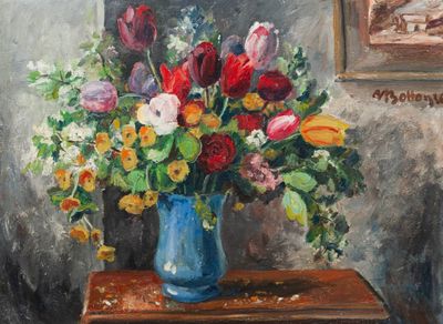 MARCELLE BOTTON (1900-1982), « Bouquet au vase bleu », c.