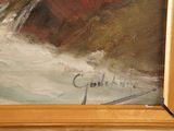 a picture of a painting of a boat in the water