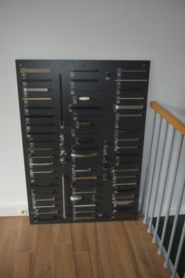 an image of a black filing cabinet in a room