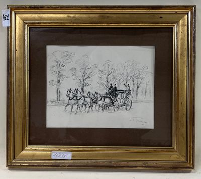 L. LE TAUMTON ? La diligence. Dessin à la plume.