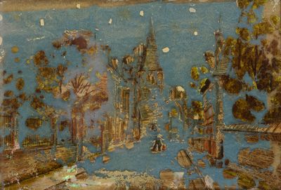 Fixé sous verre présentant vue de l’église de Villers sur me…