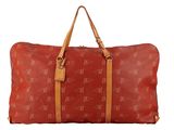 an image of a red duffel bag with a pattern on it