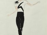 an image of a drawing of a woman in a white shirt and black pants