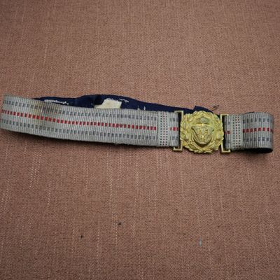 a close up of a belt with a gold medal on it