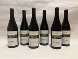 six bottles of wine are lined up on a white surface