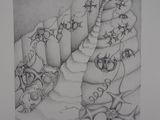 pencil drawing of a group of people climbing up a mountain