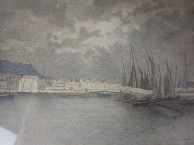 une image d'une peinture de bateaux dans l'eau