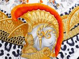 a close up of a scarf with a design on it
