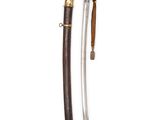a close up of a knife with a wooden handle on a white background