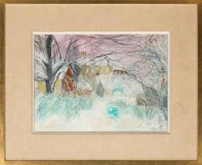 Jan Van Wel (1906-1990) Paysage d'hiver Huile sur panneau si…