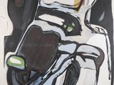 an image of a painting of a motorcycle with a helmet on it ' s head