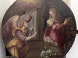 an image of a painting of an angel and a woman in a room