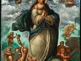 an image of a painting of the virgin surrounded by angels